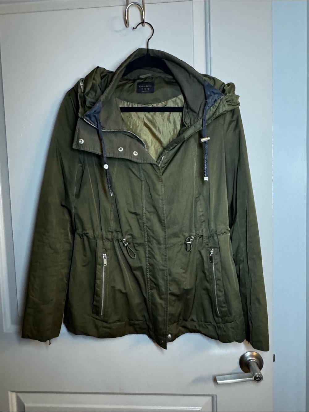 Zara Olive Green Hooded Utility Jacket with Drawcord Waist